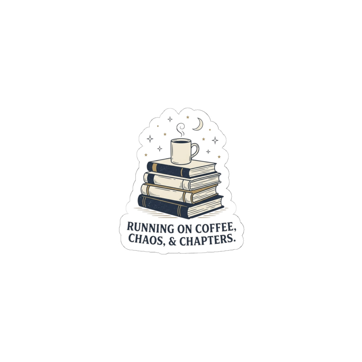 Running on Coffee Chaos & Chapters Sticker | summer aesthetic, hand-drawn pastel